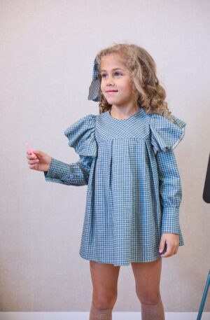 "PETIT and FLOWER" Vestido cuadros volantes manga