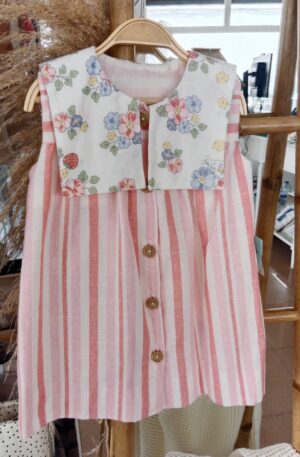 Vestido Rayas Cuello Flores